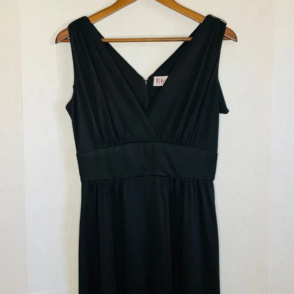 Vintage 70s R&K Knits Women's Gown - Maxi Black Pleated Formal Party Dress - Picture 2 of 9